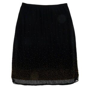 Cynthia Steffe Women 4 Black Mesh Beaded Overlay Amber Gold Bead Straight Skirt